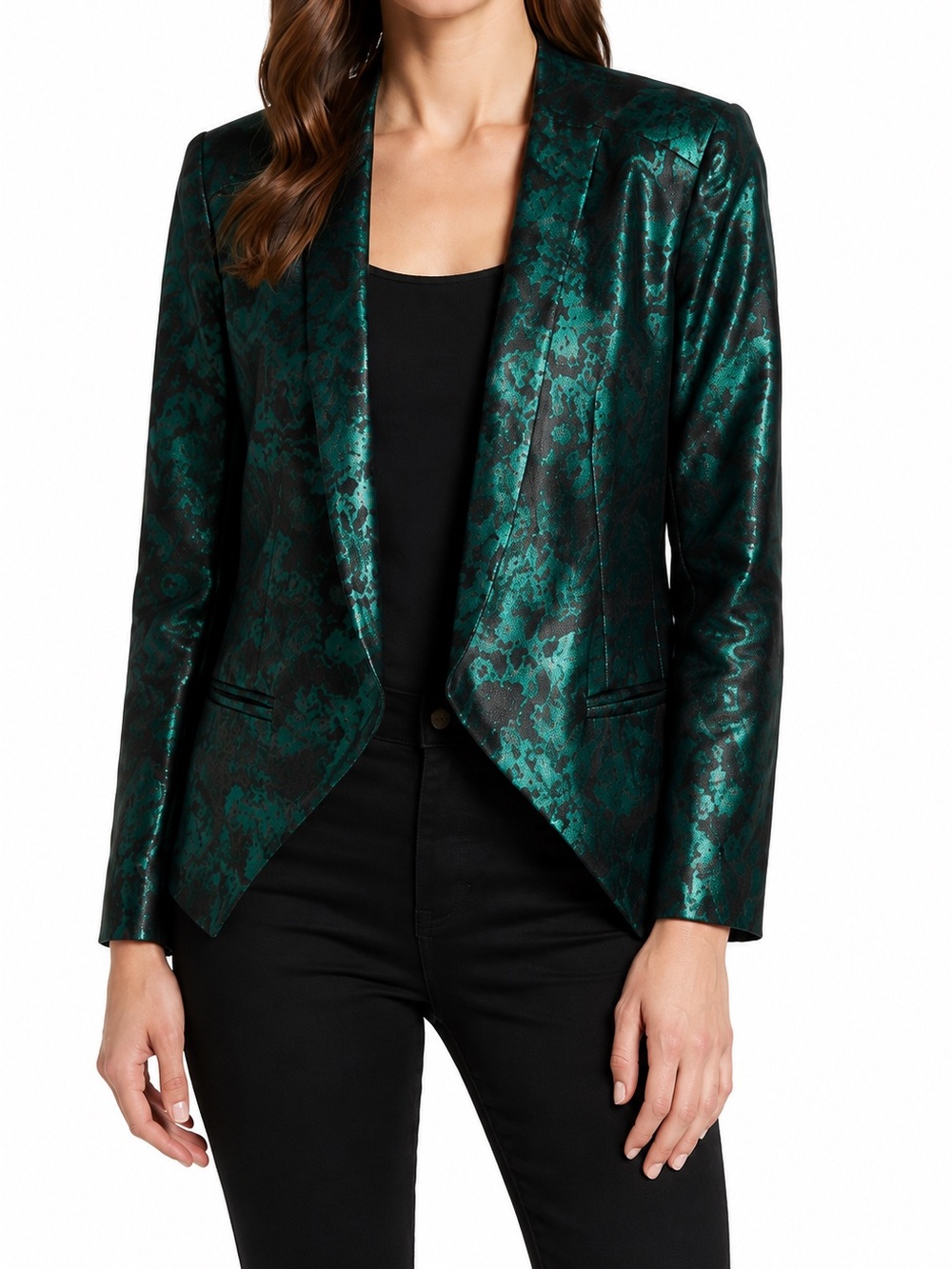 Gibson Nordstrom Emerald Green Black Metallic Jacquard Blazer medium